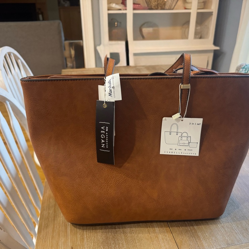 Brown Vegan Leather Tote Bag